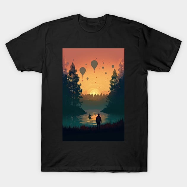 Surreal Hot Air Balloon Forest Landscape T-Shirt by JensenArtCo